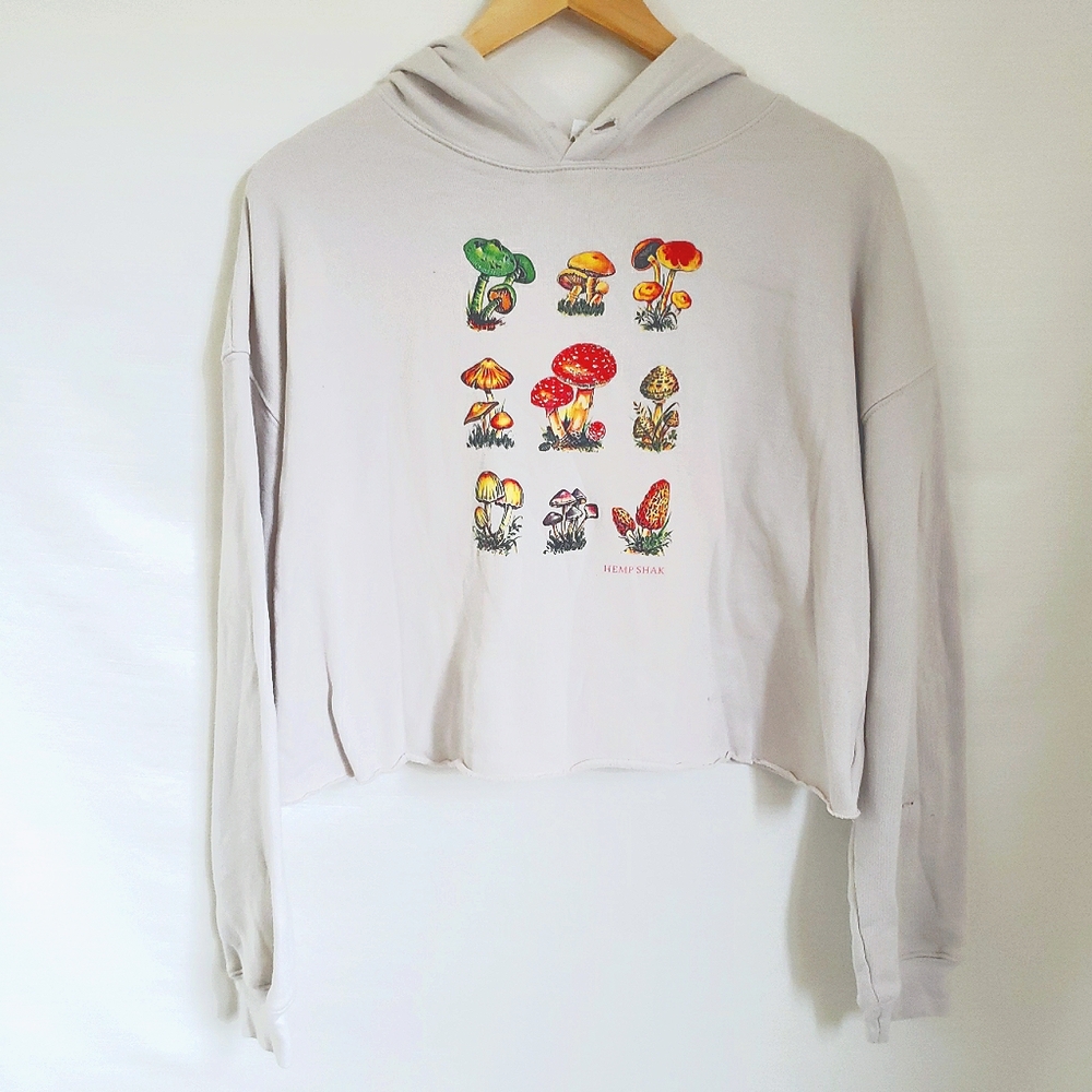 Cozy Soft Cottagecore Fairycore Hippie Boho  Cropped Mushroom Graphic Hoodie